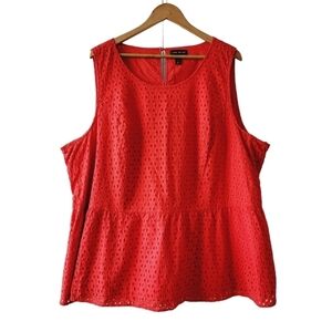 ☀️Lane Bryant Coral Red Eyelet Peplum Top